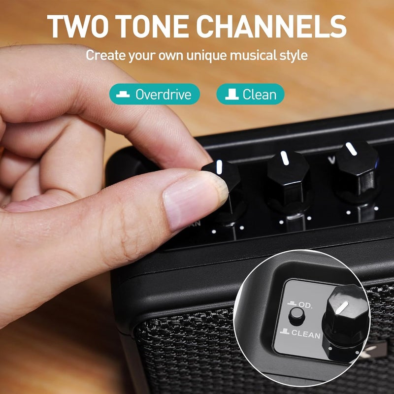 EROK Mini Electric Guitar Amplifier, with Clean Overdrive Effects,Support BT/Headphone Connection,5W Indoor Music Pratice Speaker (Dark) - Image 2